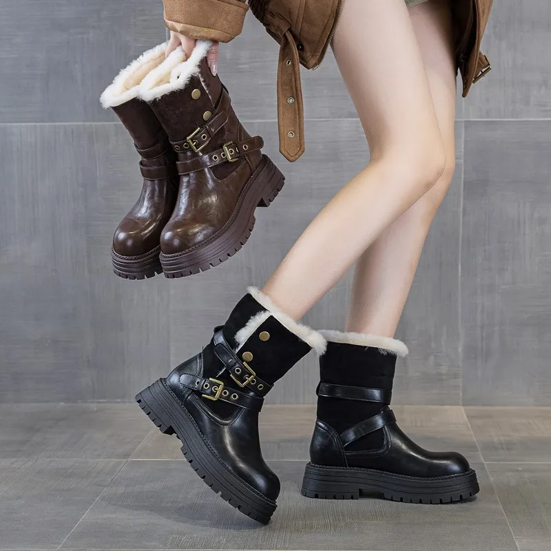 Women's Snow Boots Genuine Leather 2026 New Winter Boots Women Thick-Soled Height-Increasing Fleece-Lined Mid-Calf Boots Women
Women's Snow Boots Genuine Leather 2026 New Winter Boots Women Thick-Soled Height-Increasing Fleece-Lined Mid-Calf Boots Women
