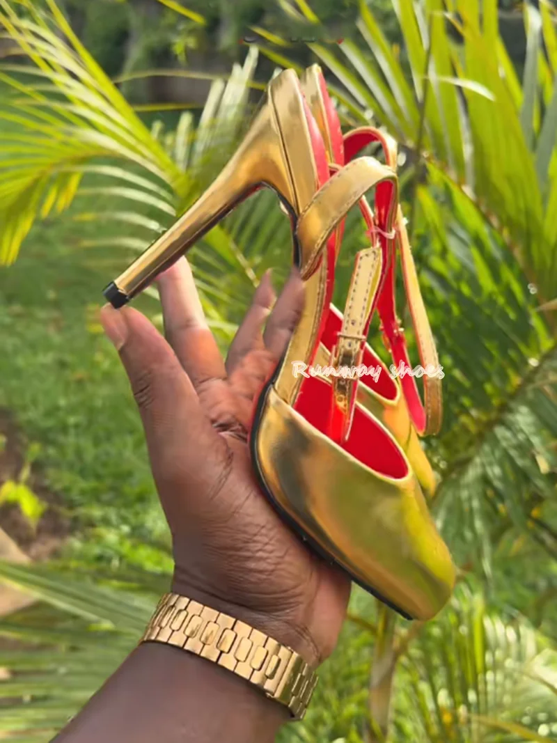 Fish Mouth Square Head Open Toes Runway Style Gold Women's High Heels Stilettos Ankle Buckle Handcrafted Luxury Footwear
Fish Mouth Square Head Open Toes Runway Style Gold Women's High Heels Stilettos Ankle Buckle Handcrafted Luxury Footwear