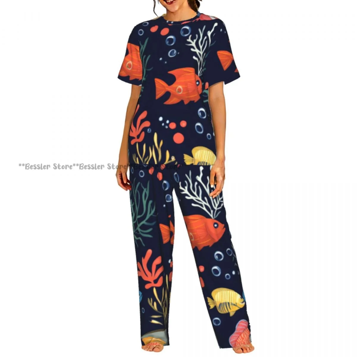 Women's Comfort Pajamas Women's Tropical Fish Swimming Through Coral Reefs With Bubbles Short Sleeve Set Sleepwear
Women's Comfort Pajamas Women's Tropical Fish Swimming Through Coral Reefs With Bubbles Short Sleeve Set Sleepwear