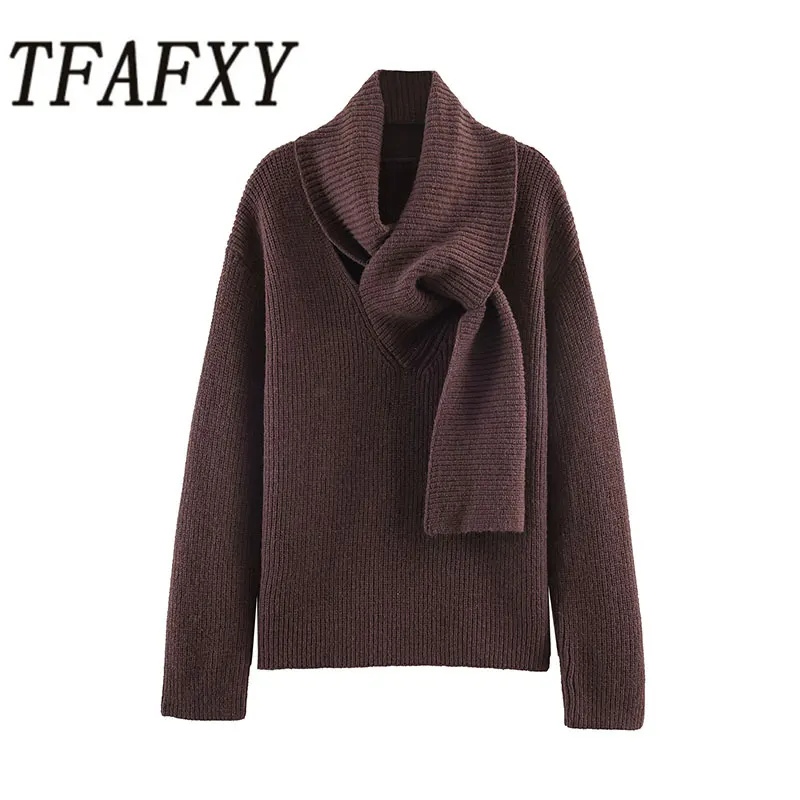 TFAFXY женский 2026, весенний новый вязаный свитер, винтажный свободный пуловер с шарфом и воротником, женский шикарный повседневный свитер
TFAFXY женский 2026, весенний новый вязаный свитер, винтажный свободный пуловер с шарфом и воротником, женский шикарный повседневный свитер