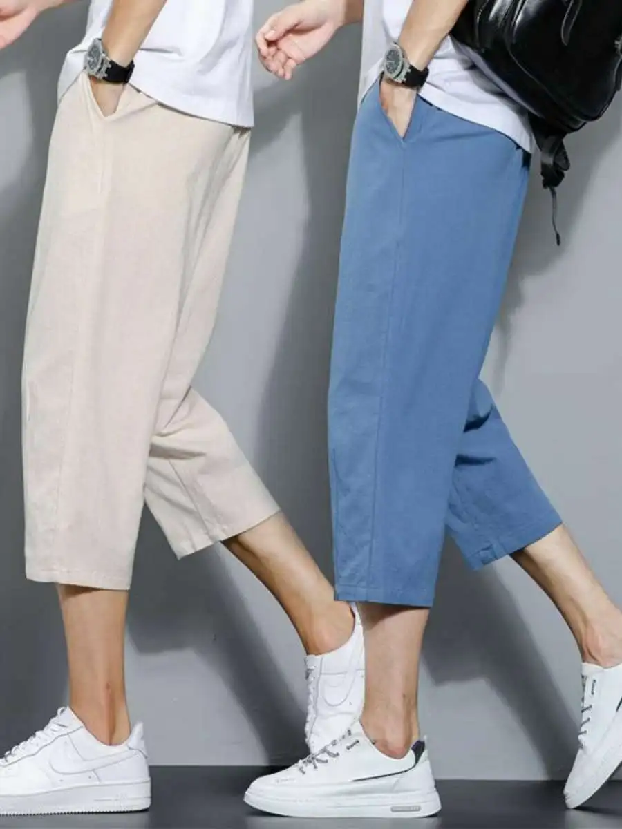 Новые мужские летние тонкие хлопковые льняные спортивные повседневные брюки прямого кроя, свободные, укороченные (7/8 длины), с завязками на талии, однотонные
Новые мужские летние тонкие хлопковые льняные спортивные повседневные брюки прямого кроя, свободные, укороченные (7/8 длины), с завязками на талии, однотонные