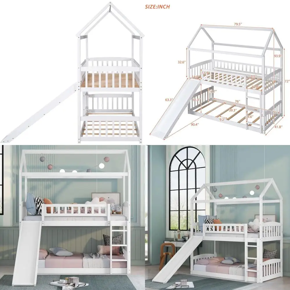 Twin Over Twin Kids Bunk Bed with Slide, White
Twin Over Twin Kids Bunk Bed with Slide, White