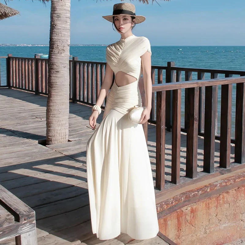 French Elegant Women's Short-sleeved Midriff-baring Dress Summer New Sexy Banquet Party Bodycon Maxi Dresses for Women Y2k
French Elegant Women's Short-sleeved Midriff-baring Dress Summer New Sexy Banquet Party Bodycon Maxi Dresses for Women Y2k