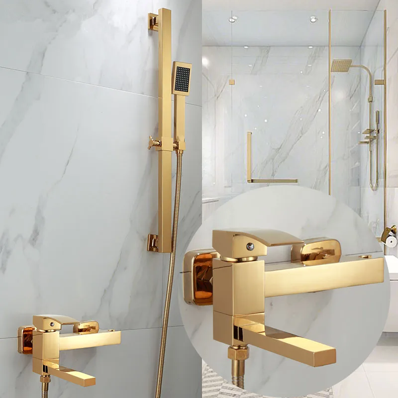 Bathtub Shower Set Wall Mounted Gold Bath and Shower Faucet, Bathroom Cold and Hot Bath and Shower Mixer Taps Brass
Bathtub Shower Set Wall Mounted Gold Bath and Shower Faucet, Bathroom Cold and Hot Bath and Shower Mixer Taps Brass