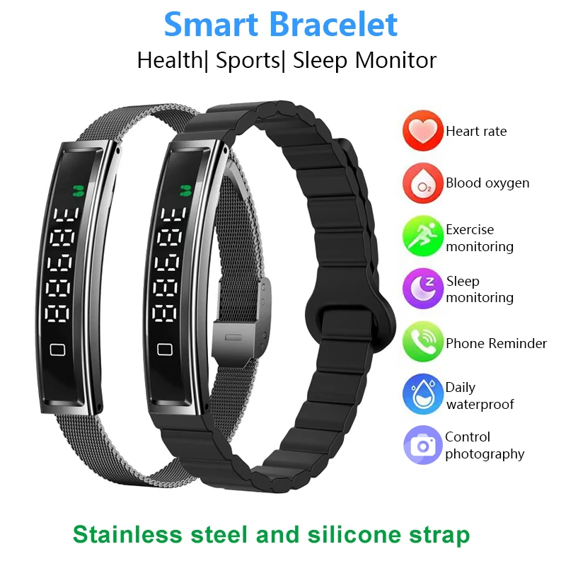Умный браслет, мониторинг сердечного ритма, кислорода в крови, сна, многофункциональные часы с нержавеющей сталью и силиконовым ремешком 
Умный браслет, мониторинг сердечного ритма, кислорода в крови, сна, многофункциональные часы с нержавеющей сталью и силиконовым ремешком