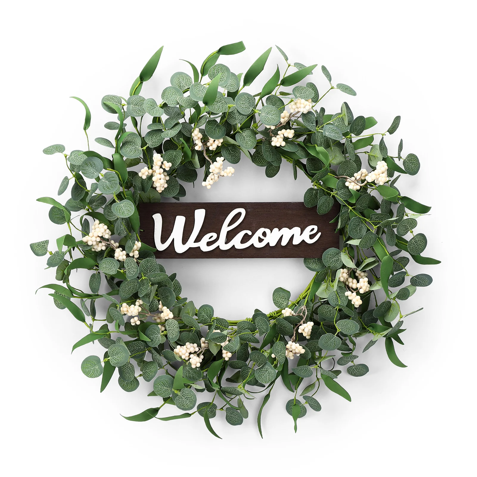 20 Inch Eucalyptus Wreath with Welcome Sign for Front Door Spring Summer Door Wreaths for Window Porch Indoor Outdoor Decoration
20 Inch Eucalyptus Wreath with Welcome Sign for Front Door Spring Summer Door Wreaths for Window Porch Indoor Outdoor Decoration