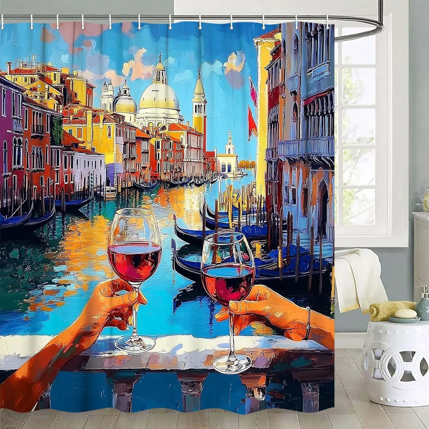 Oil Painting Style Shower Curtain,Gondolas on The Canal Grande Sunset in Venice City Romantic Art Painting Bathroom Decor
Oil Painting Style Shower Curtain,Gondolas on The Canal Grande Sunset in Venice City Romantic Art Painting Bathroom Decor