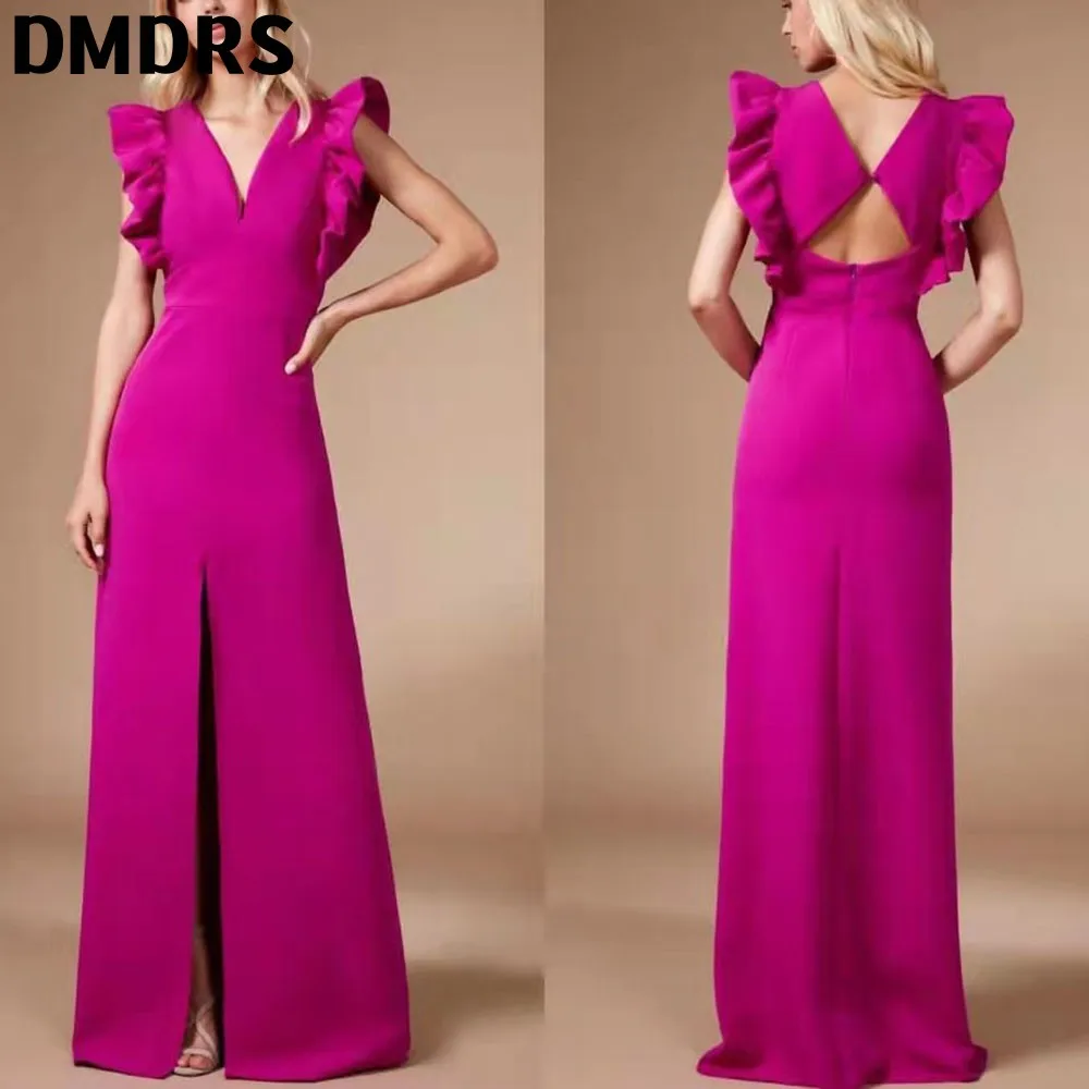 Simple Satin Evening Dresses Long A Line Slit Formal Party Cut Out Dress robes de soirée With Ruffle Sleeves Classic Gown
Simple Satin Evening Dresses Long A Line Slit Formal Party Cut Out Dress robes de soirée With Ruffle Sleeves Classic Gown