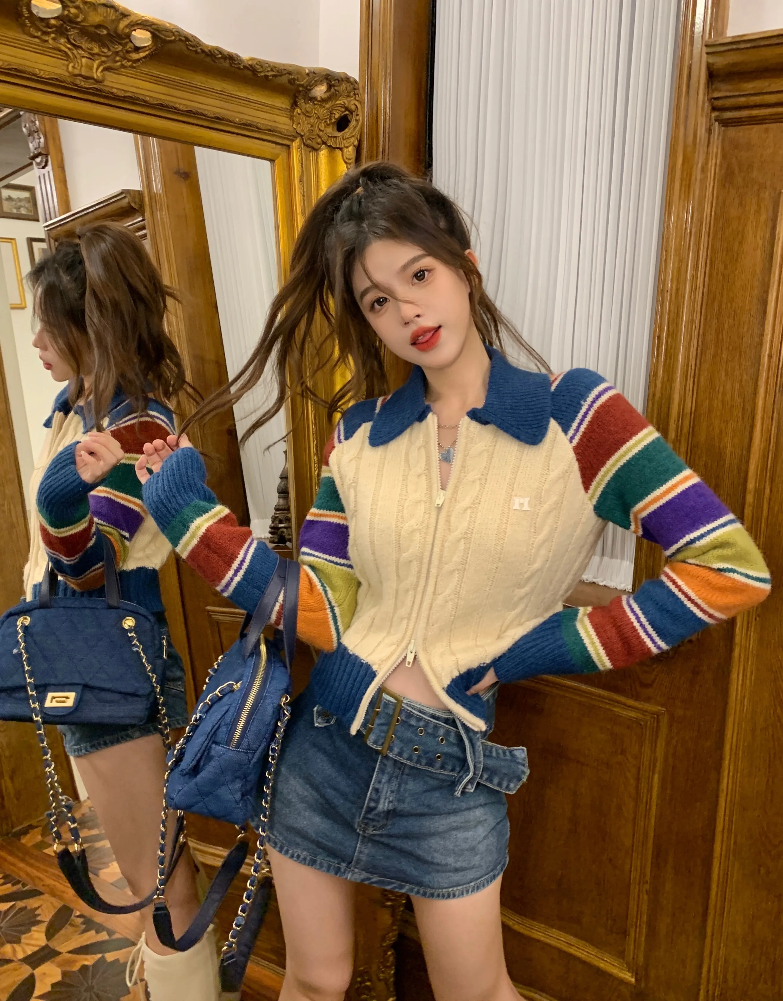 Autumn Winter 2023 New Sweaters Women Contrast Color Patchwork Striped Zipper Cardigan Female Slim Preppy Style Knitted Crop Top
Autumn Winter 2023 New Sweaters Women Contrast Color Patchwork Striped Zipper Cardigan Female Slim Preppy Style Knitted Crop Top