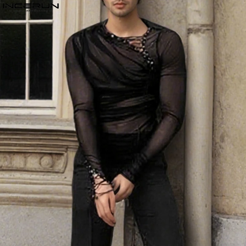 INCERUN Мужская футболка с сеткой, прозрачная сексуальная плиссированная мужская одежда, уличная одежда 2025 года, однотонные вечерние модные футболки с длинными рукавами
INCERUN Мужская футболка с сеткой, прозрачная сексуальная плиссированная мужская одежда, уличная одежда 2025 года, однотонные вечерние модные футболки с длинными рукавами