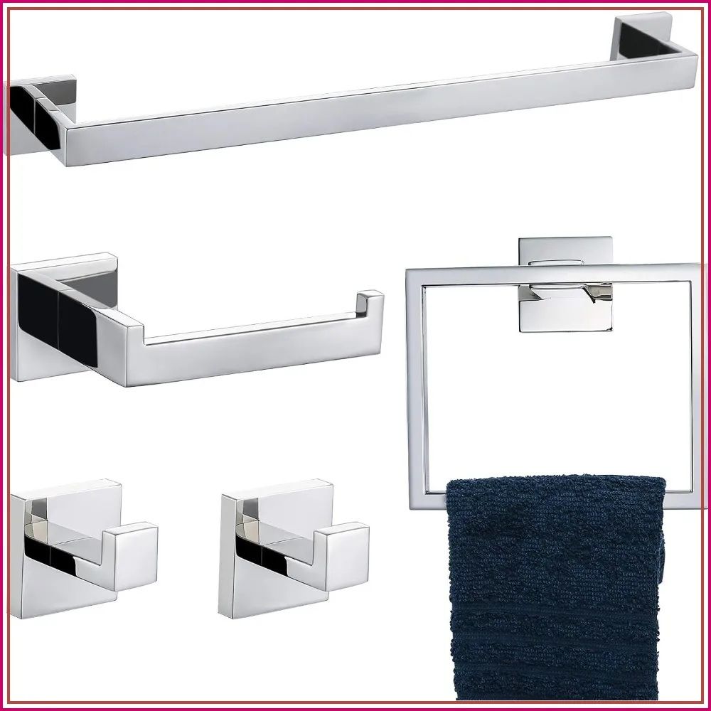 5-Piece Polished Chrome Bathroom Hardware Set, Stainless Steel Towel Bar, Holder & Hook, Wall Mounted
5-Piece Polished Chrome Bathroom Hardware Set, Stainless Steel Towel Bar, Holder & Hook, Wall Mounted