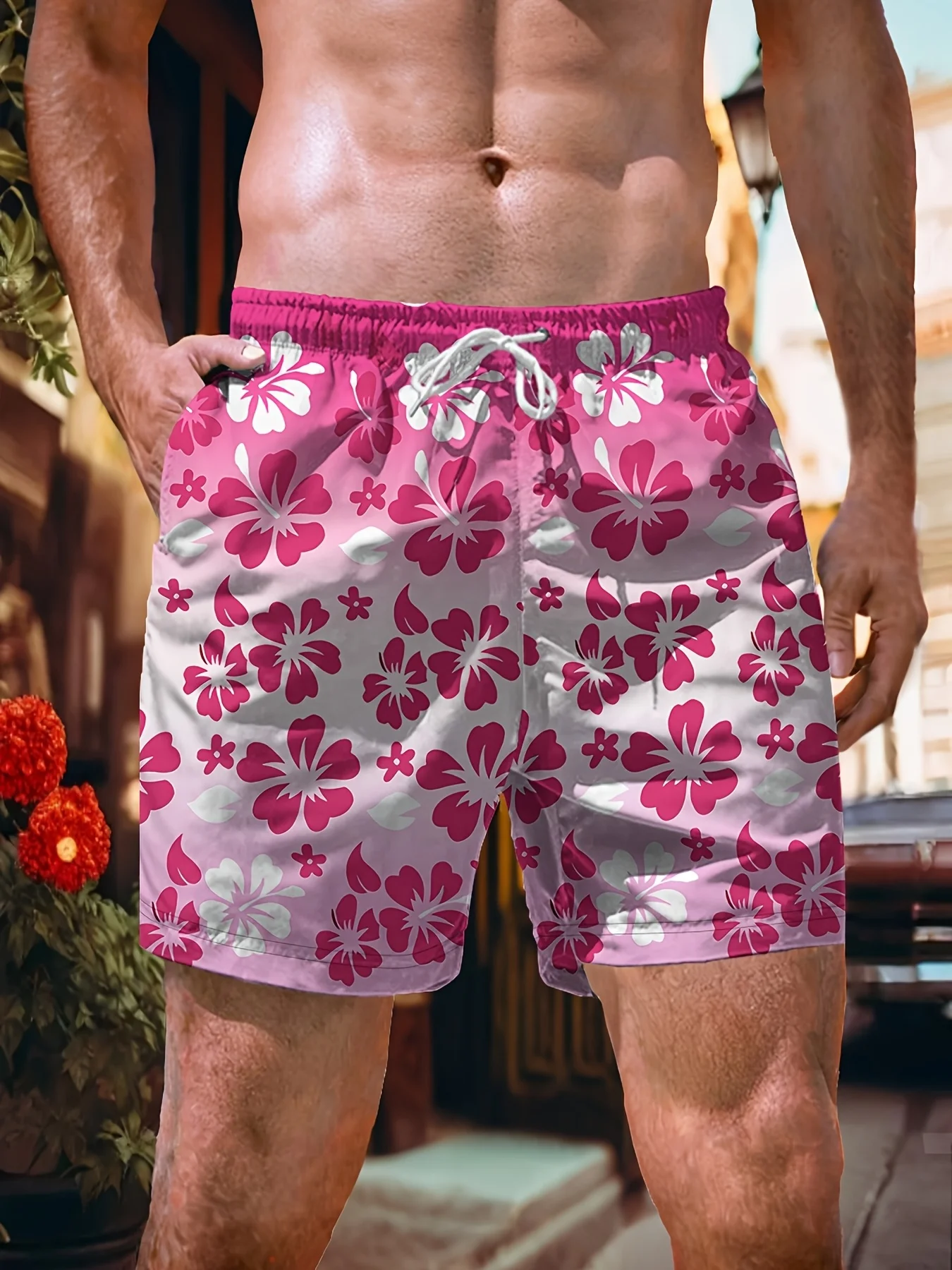 Men's Summer Pink Ombre Hibiscus Floral Print Quick Dry Swim Shorts, Drawstring Beach Trunks with Pockets
Men's Summer Pink Ombre Hibiscus Floral Print Quick Dry Swim Shorts, Drawstring Beach Trunks with Pockets