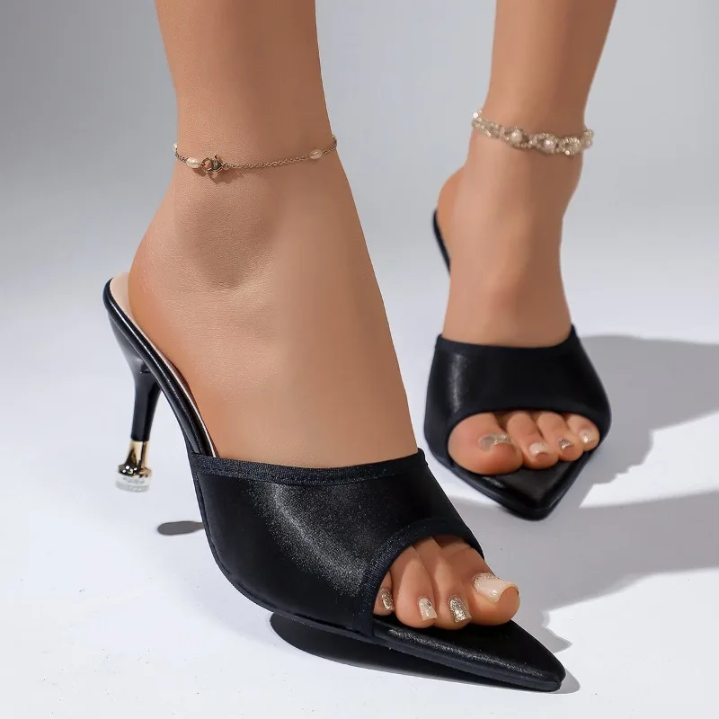 Women High Heel Mules Pointed Toe Open Toe Slide Sandals Black Leather Summer Heeled Shoes Elegant Party Wedding Heels Slippers
Women High Heel Mules Pointed Toe Open Toe Slide Sandals Black Leather Summer Heeled Shoes Elegant Party Wedding Heels Slippers