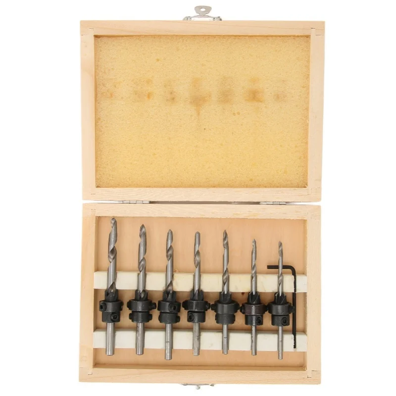 7Pcs Countersink Drill Bits Set Woodworking Drilling Tools Carpentry Reamer 1Pc Hex Wrench
7Pcs Countersink Drill Bits Set Woodworking Drilling Tools Carpentry Reamer 1Pc Hex Wrench