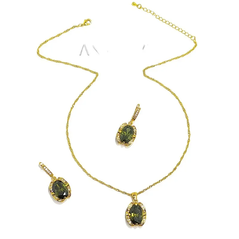 Olive green Zirconia gem 18K gold plated necklace Earrings jewelry set Light high-grade temperament earrings & necklaces
Olive green Zirconia gem 18K gold plated necklace Earrings jewelry set Light high-grade temperament earrings & necklaces