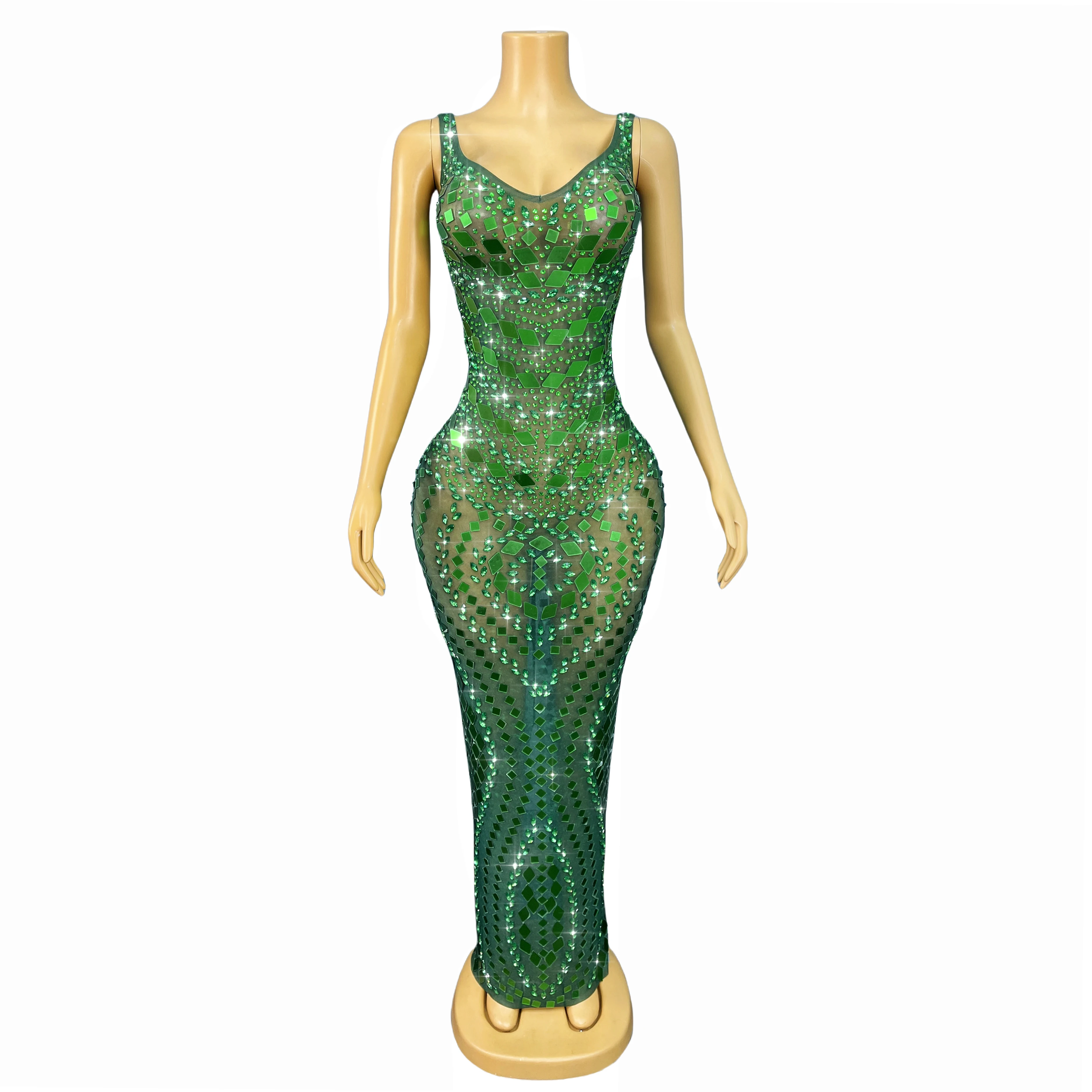 Sparkly Green Mirrors Rhinestones Transparent Mesh Elegant Dress Evening Cocktail party Gown Red carpet Show Outfit Lvyijingpian
Sparkly Green Mirrors Rhinestones Transparent Mesh Elegant Dress Evening Cocktail party Gown Red carpet Show Outfit Lvyijingpian