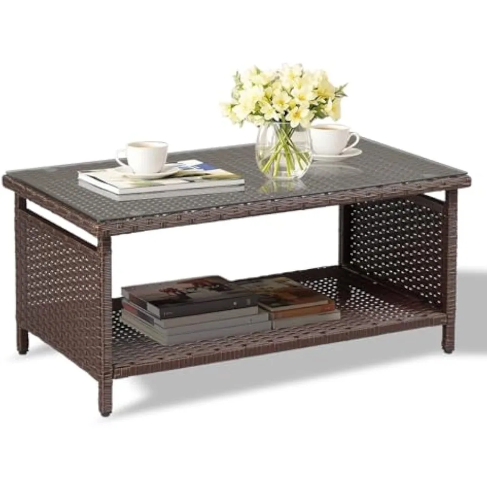 Outdoor Wicker CoffeeTable Patio Coffee Tables for Outside, Tempered Glass Top Wicker Table with Storage Coffee Table for Patio.
Outdoor Wicker CoffeeTable Patio Coffee Tables for Outside, Tempered Glass Top Wicker Table with Storage Coffee Table for Patio.