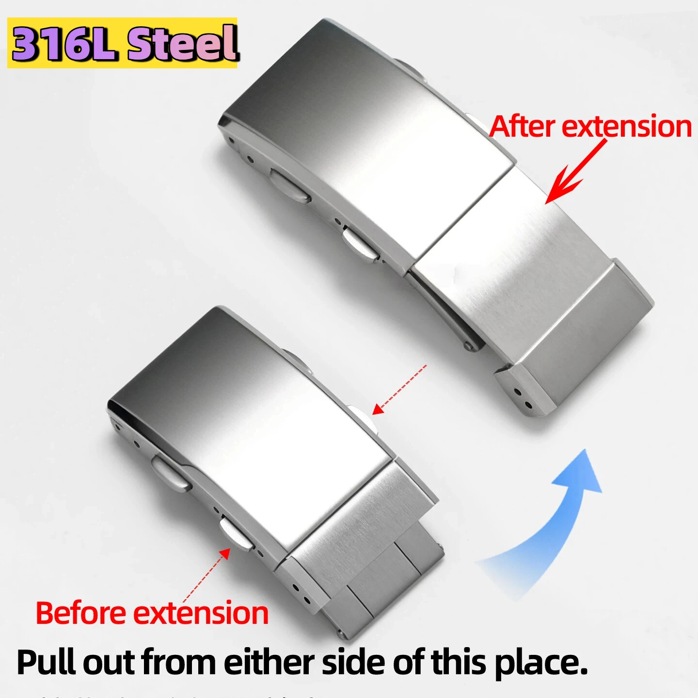 316L watch Buckle Solid Stainless Steel Brushed Folding Safety Buckle Double Push Extendable Adjustable Watch Clasp 18/20/22mm
316L watch Buckle Solid Stainless Steel Brushed Folding Safety Buckle Double Push Extendable Adjustable Watch Clasp 18/20/22mm