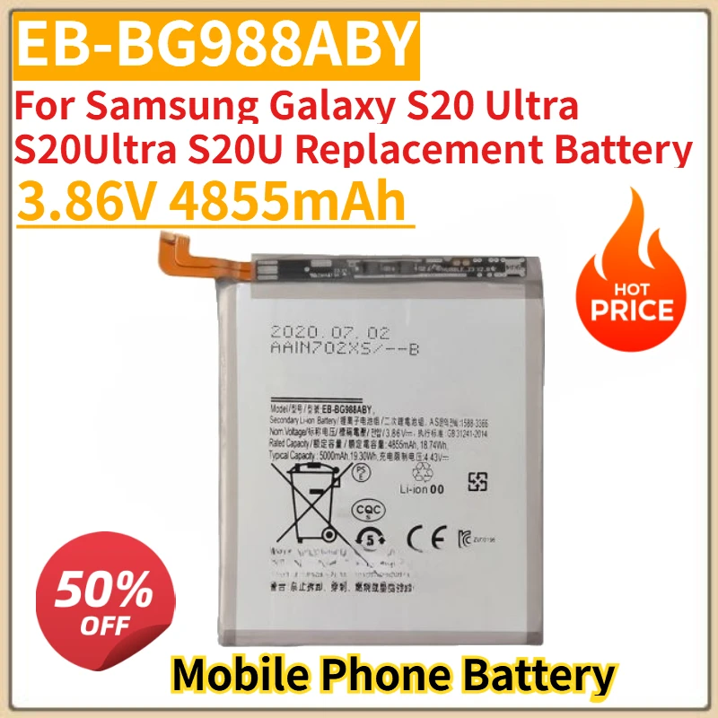 Высококачественная новая батарея EB-BG988ABY 3.86V 4855mAh для мобильного телефона Samsung Galaxy S20 Ultra S20Ultra S20U, сменная батарея
Высококачественная новая батарея EB-BG988ABY 3.86V 4855mAh для мобильного телефона Samsung Galaxy S20 Ultra S20Ultra S20U, сменная батарея