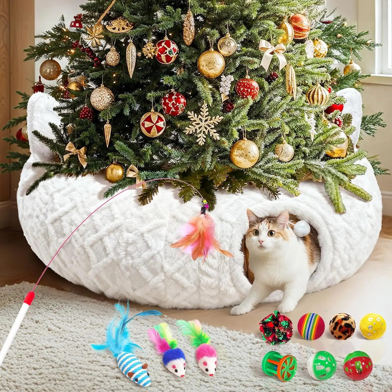 Christmas Cat Tunnel Tree Skirt with Plush Donut Bed & 11 Interactive Toys
Christmas Cat Tunnel Tree Skirt with Plush Donut Bed & 11 Interactive Toys