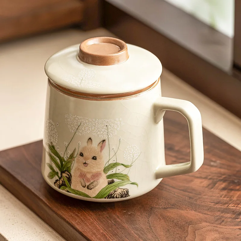 PYH Ru kiln dandelion rabbit tea cup tea separation cup personal special ceramic mug with lid gift box
PYH Ru kiln dandelion rabbit tea cup tea separation cup personal special ceramic mug with lid gift box