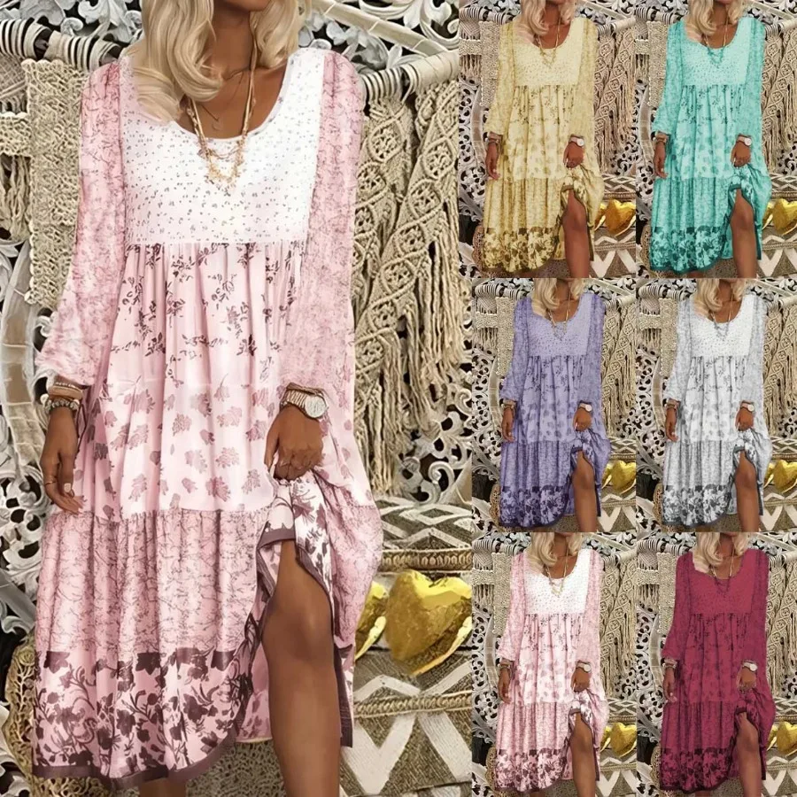【New style】 wish long-sleeved printed new round collar dress for women
【New style】 wish long-sleeved printed new round collar dress for women