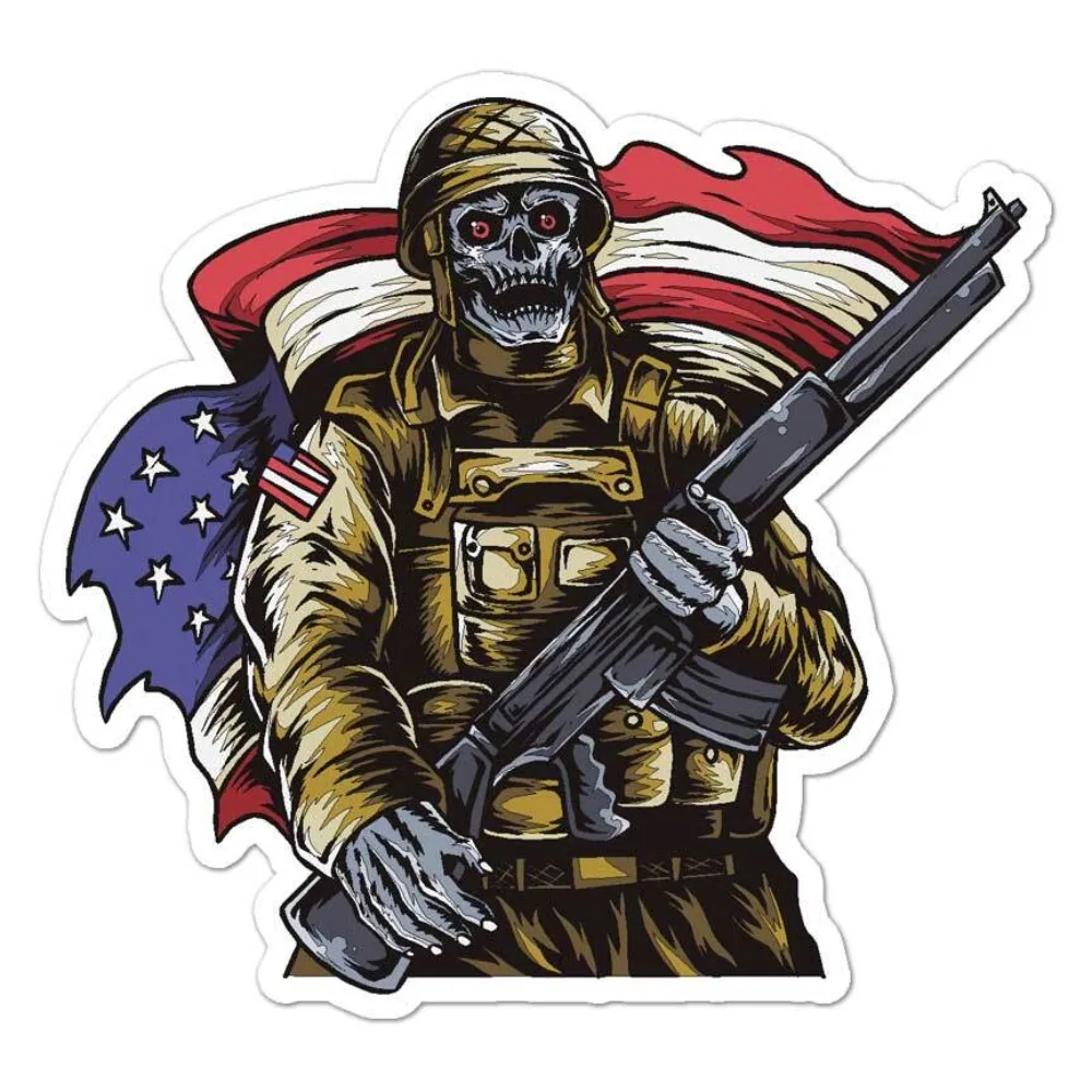 Soldier Skeleton US Flag Vinyl Decal Sticker Indoor Outdoor Waterproof Car Laptop Window Bumper Cute Vintage Retro Aesthetic
Soldier Skeleton US Flag Vinyl Decal Sticker Indoor Outdoor Waterproof Car Laptop Window Bumper Cute Vintage Retro Aesthetic