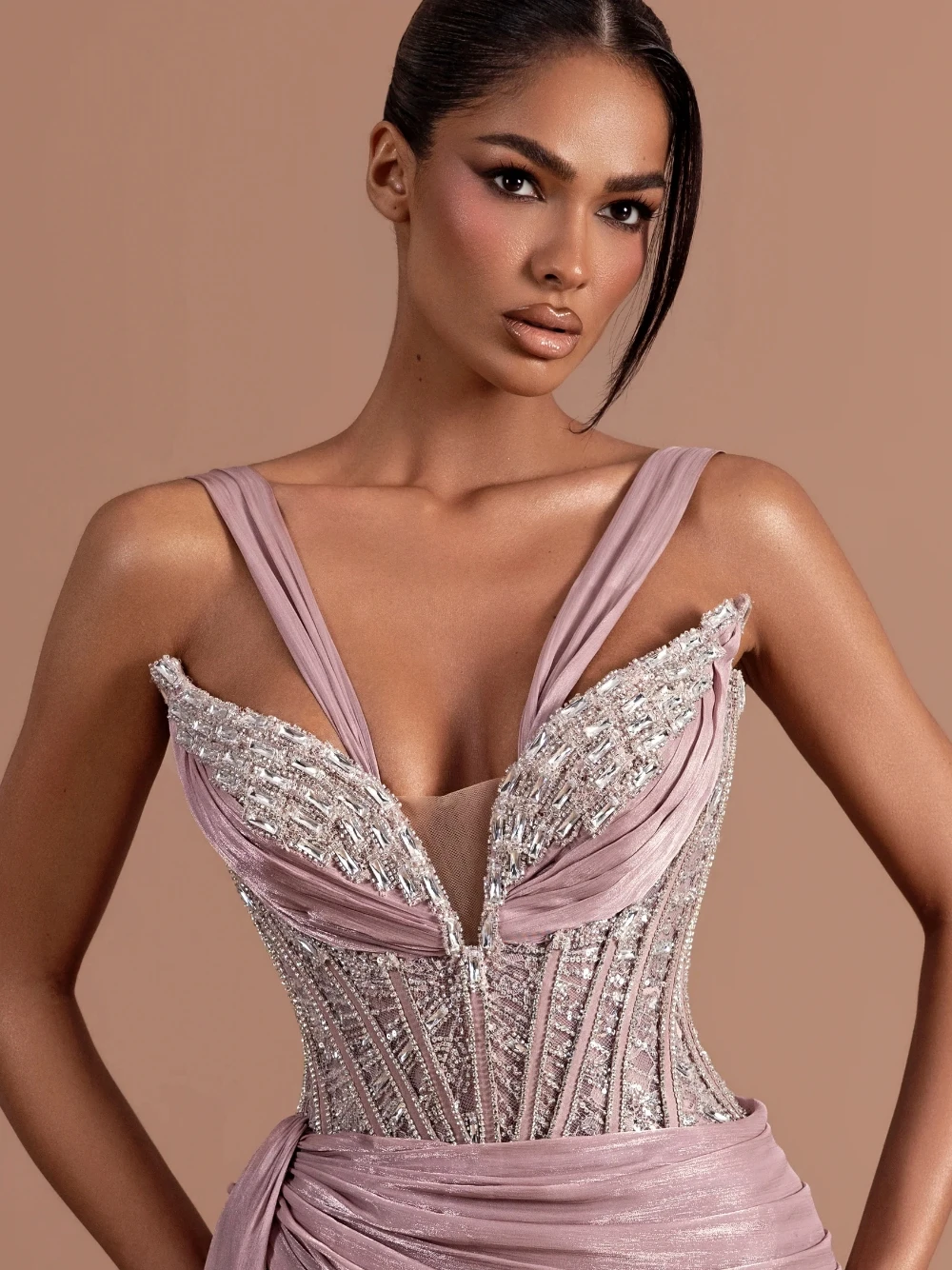 Dusty Rose Mermaid Evening Dress Customized V Neck All-over Beaded Sequins Formal Prom Cocktail Gown With Long Waist Sash Train
Dusty Rose Mermaid Evening Dress Customized V Neck All-over Beaded Sequins Formal Prom Cocktail Gown With Long Waist Sash Train