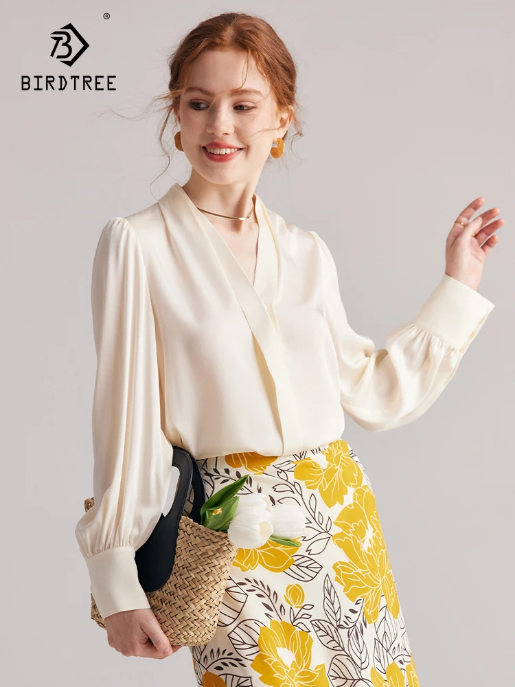 Birdtree 19Mm Nature Heavy Mulberry Joe Silk Shirts New Solid Color V-neck Lantern Sleeve Tops Female Blouses Autumn T36757QC
Birdtree 19Mm Nature Heavy Mulberry Joe Silk Shirts New Solid Color V-neck Lantern Sleeve Tops Female Blouses Autumn T36757QC