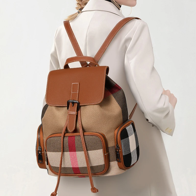 Women's Plaid Backpack, 2026 New Style Fashion Canvas with Leather Women's Bag, Large Capacity Lightweight Travel Bag
Women's Plaid Backpack, 2026 New Style Fashion Canvas with Leather Women's Bag, Large Capacity Lightweight Travel Bag