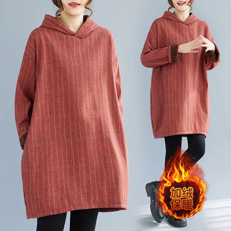 High-End plus Size Cotton Linen Print Hooded Midi Loose Sweatshirt Dress Women's Fleece Lined Thickened Casual Wear
High-End plus Size Cotton Linen Print Hooded Midi Loose Sweatshirt Dress Women's Fleece Lined Thickened Casual Wear