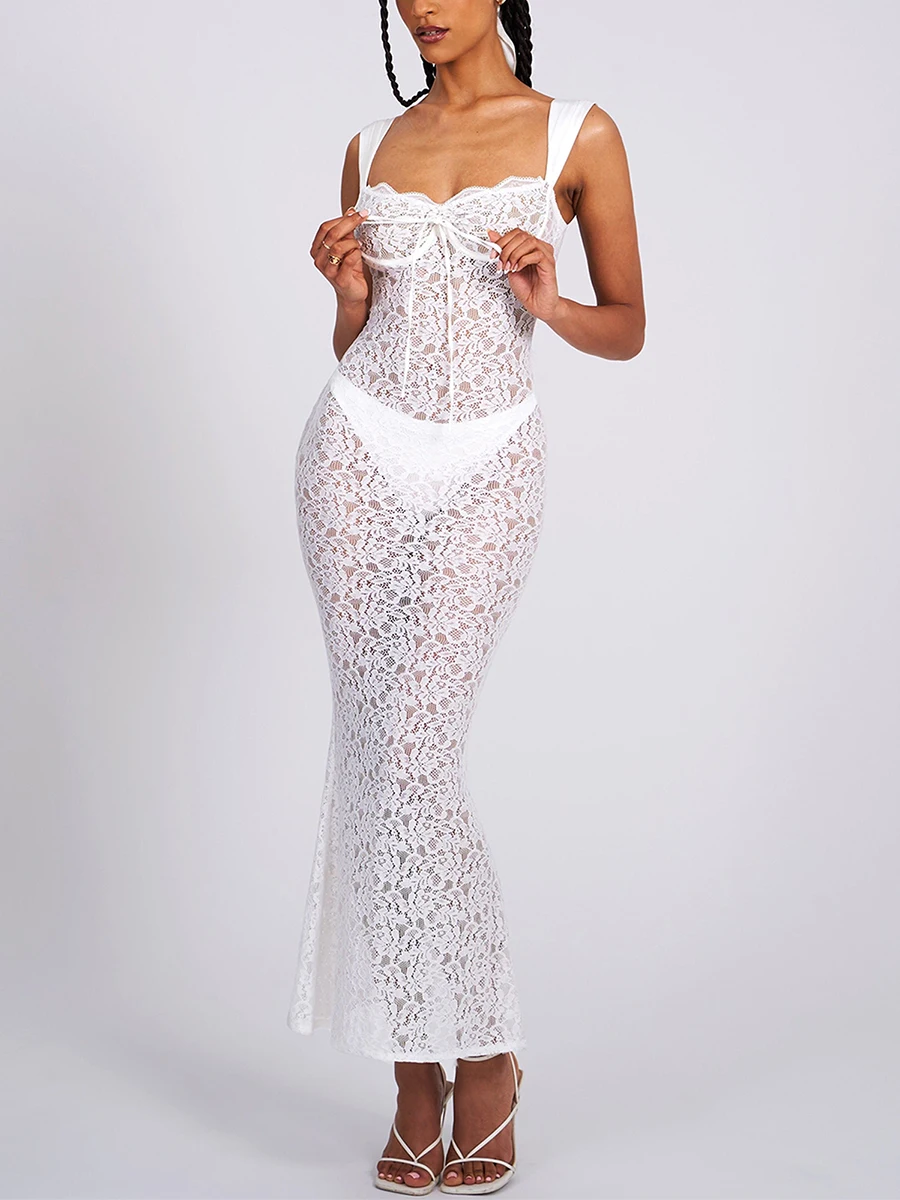 Women Long Bodycon Dress Lace See-Through Sleeveless Cami Dress Summer Backless Party Dress
Women Long Bodycon Dress Lace See-Through Sleeveless Cami Dress Summer Backless Party Dress