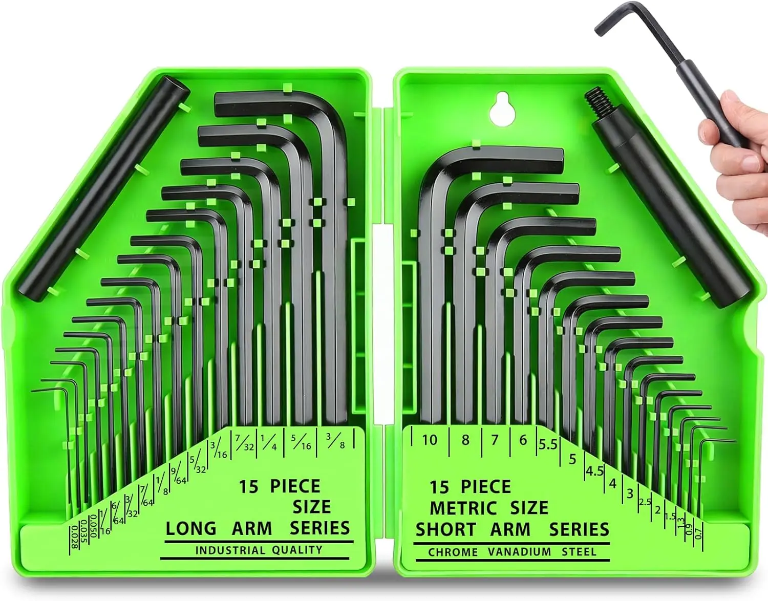 32-Piece Hex Key Set, SAE & Metric Allen Wrench 0.7-10mm & 0.028-3/8", Chrome Vanadium Steel
32-Piece Hex Key Set, SAE & Metric Allen Wrench 0.7-10mm & 0.028-3/8", Chrome Vanadium Steel