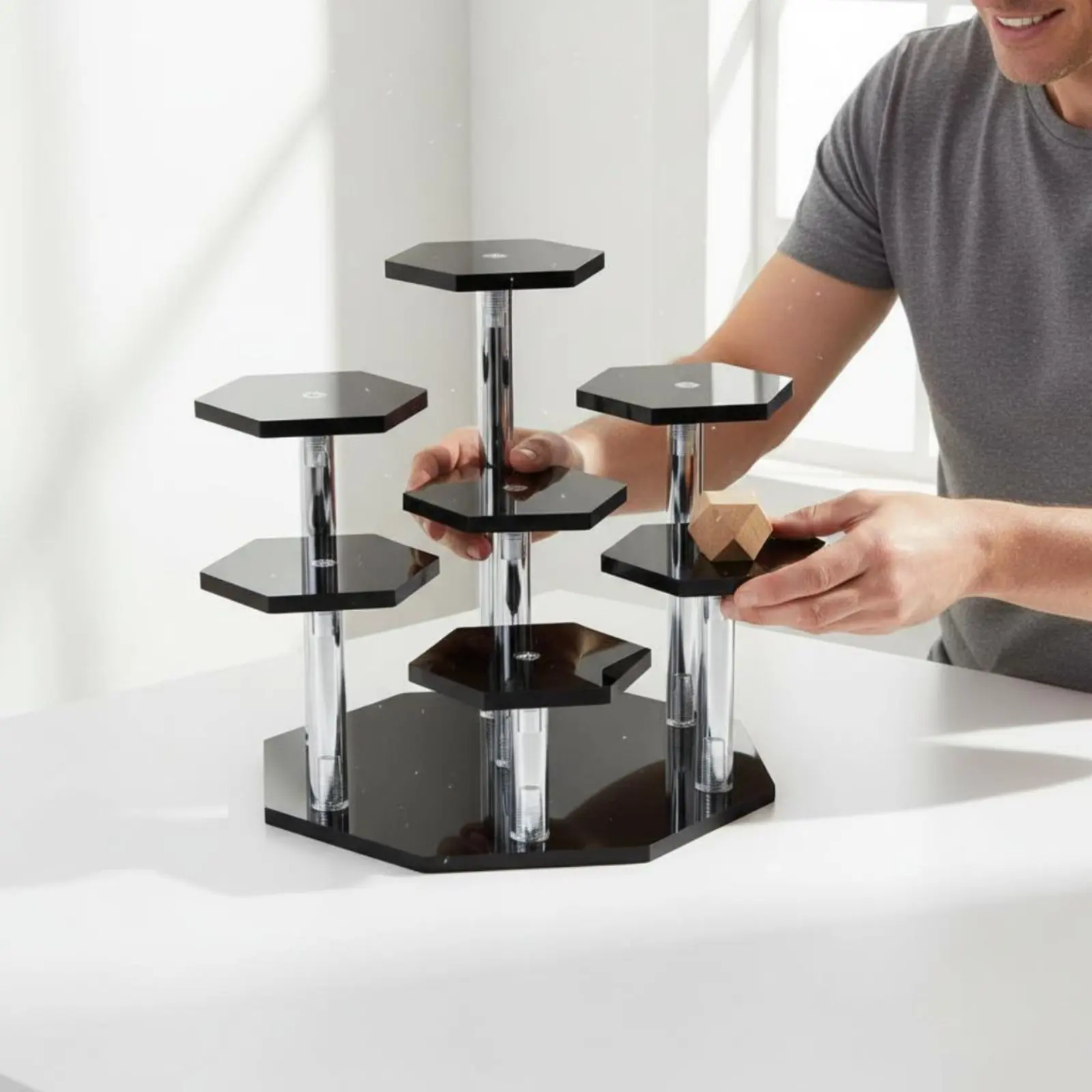 Collectible Display Shelf Easy to Clean Acrylic Display Riser Clear Tiered Stand Sleek Edges Hexagonal Figurine Stand for Party
Collectible Display Shelf Easy to Clean Acrylic Display Riser Clear Tiered Stand Sleek Edges Hexagonal Figurine Stand for Party