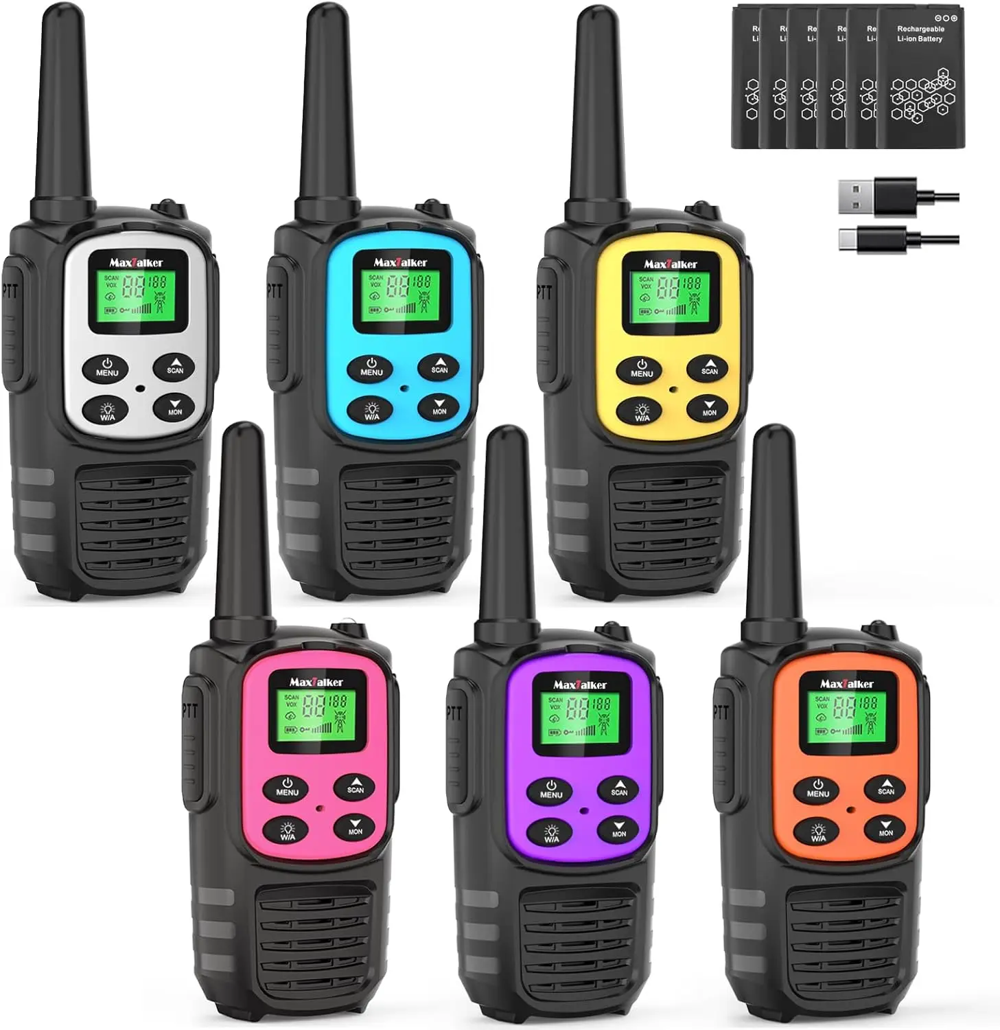 Long Range Rechargeable Walkie Talkies for Adults, 6 Pack with 22 Channels, NOAA, VOX, LED Flashlight for Camping
Long Range Rechargeable Walkie Talkies for Adults, 6 Pack with 22 Channels, NOAA, VOX, LED Flashlight for Camping