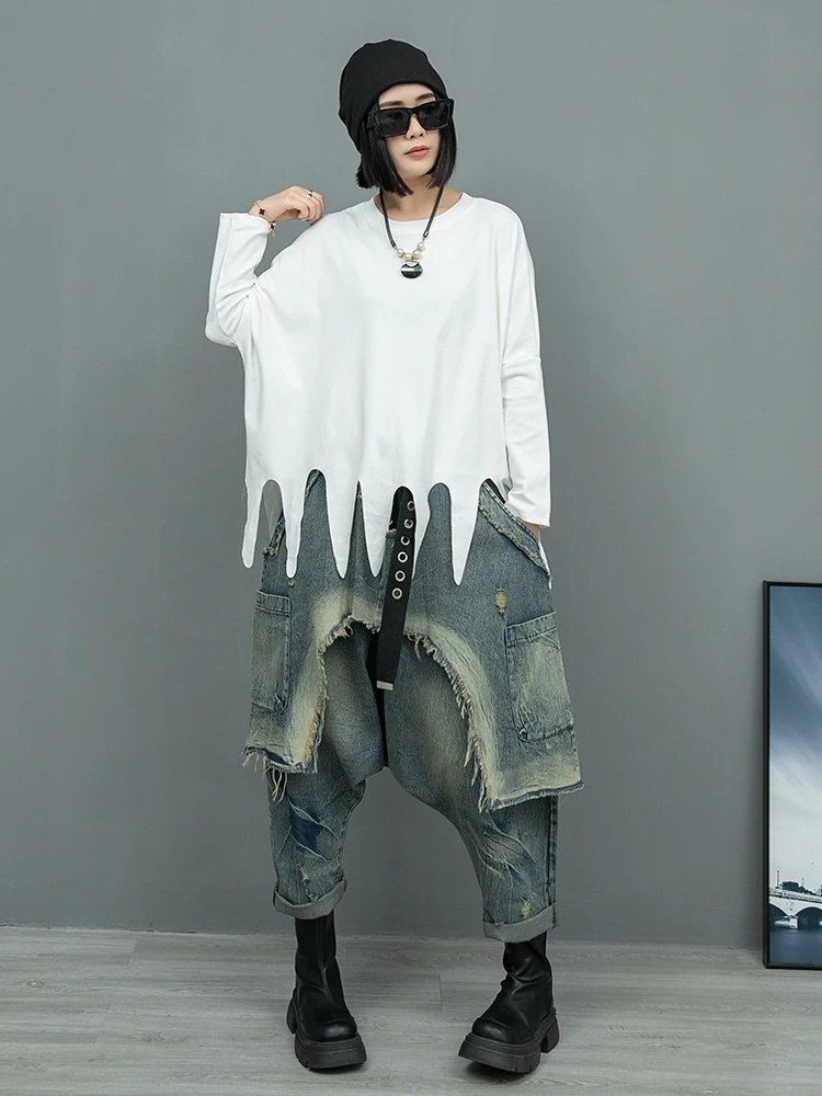 2025 Personality Fashion Suit Women's Spring Loose Tassel Long Sleeve T-shirt Fake Two-piece Set Elastic Waist Denim Pants Suit
2025 Personality Fashion Suit Women's Spring Loose Tassel Long Sleeve T-shirt Fake Two-piece Set Elastic Waist Denim Pants Suit