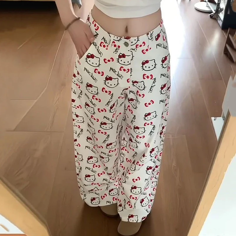 Sanrio Hello Kitty Cute Printed Casual Pants Retro Full Print High Waist Wide Leg Jeans Female 2025 New Loose Thin Drag Trousers
Sanrio Hello Kitty Cute Printed Casual Pants Retro Full Print High Waist Wide Leg Jeans Female 2025 New Loose Thin Drag Trousers