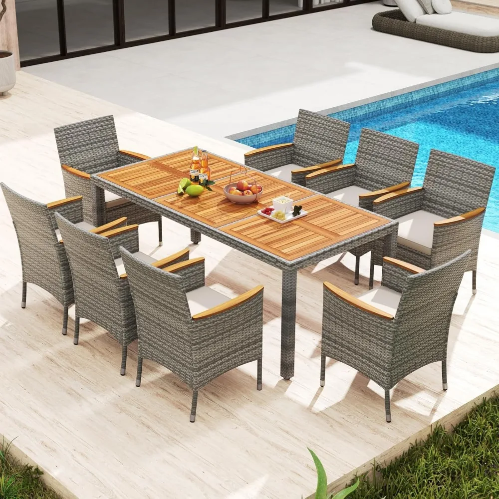 Outdoor Dining Set for 8, Wicker Patio Dining Table and Chairs Set with Cushions & 2'' Umbrella Hole, 9 Pcs PE Rattan
Outdoor Dining Set for 8, Wicker Patio Dining Table and Chairs Set with Cushions & 2'' Umbrella Hole, 9 Pcs PE Rattan