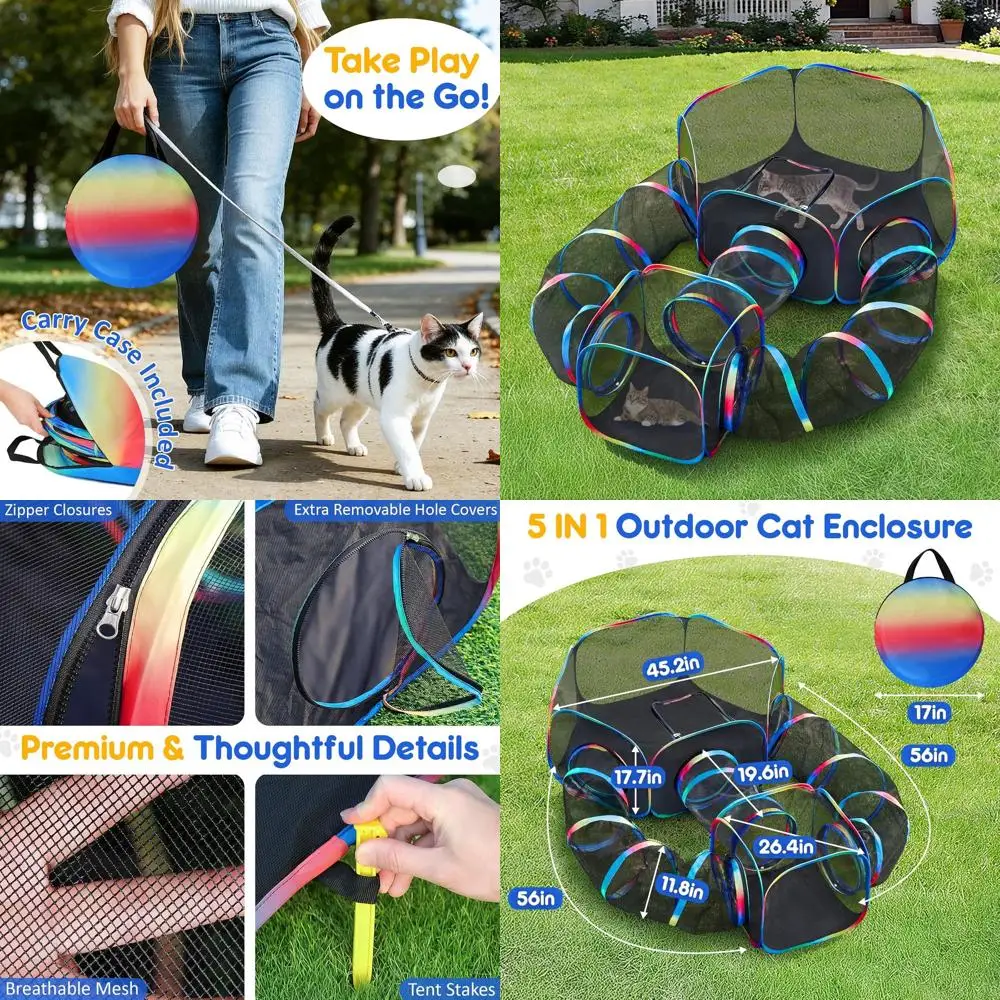 Portable 5-in-1 Cat Playpen with Tent, Cube, Tunnel, and Collapsible Patio for Outdoor and Indoor Play
Portable 5-in-1 Cat Playpen with Tent, Cube, Tunnel, and Collapsible Patio for Outdoor and Indoor Play