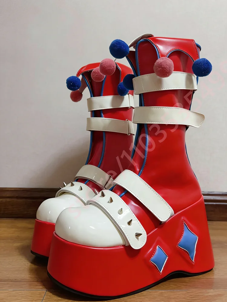 Women's Platform Round Wedge Heel Clown Boots with Rivet Hook & Loop Street Punk Rock Stage Fashion Boots for Party Holiday
Women's Platform Round Wedge Heel Clown Boots with Rivet Hook & Loop Street Punk Rock Stage Fashion Boots for Party Holiday