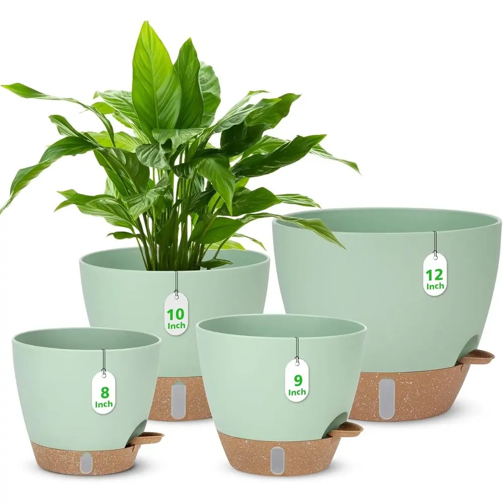 12" 10" 9" 8" Sel Watering Pots with Water Level Indicator, Large Plastic Planters Set with Mesh Drainage Hole and Removable Sau
12" 10" 9" 8" Sel Watering Pots with Water Level Indicator, Large Plastic Planters Set with Mesh Drainage Hole and Removable Sau