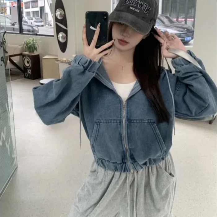 Spring Autumn 2026 Chic ort Loose Casual Korean Sle Zipper Hooded Denim Jaet for Women Commute Sle Multi-ket Design
Spring Autumn 2026 Chic ort Loose Casual Korean Sle Zipper Hooded Denim Jaet for Women Commute Sle Multi-ket Design