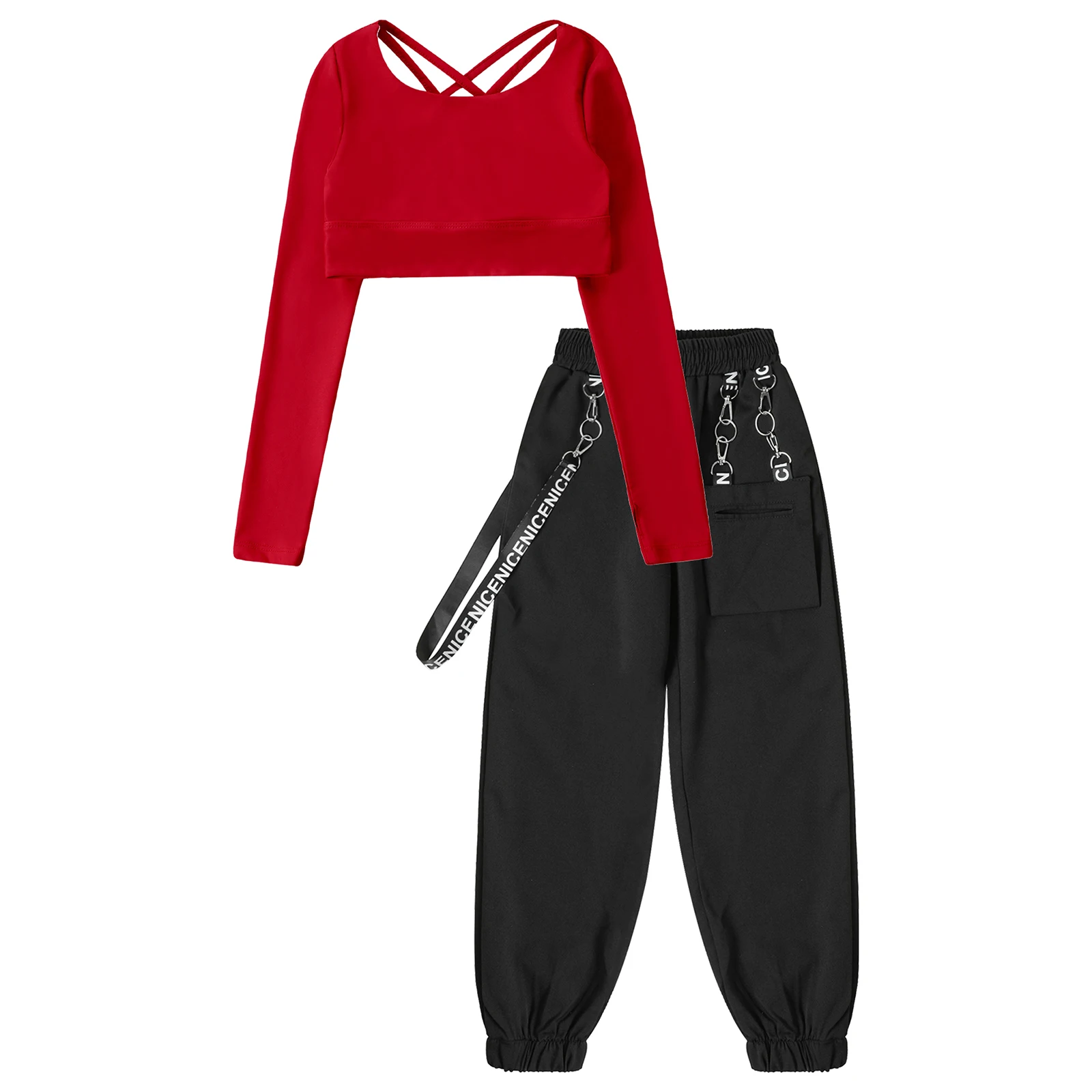 Kids Girls Hip-hop Street Dance Clothes Long Sleeve Shirt Crop Top+Chain Pocket Cargo Pants Sweatpants for Performance Sportwear
Kids Girls Hip-hop Street Dance Clothes Long Sleeve Shirt Crop Top+Chain Pocket Cargo Pants Sweatpants for Performance Sportwear