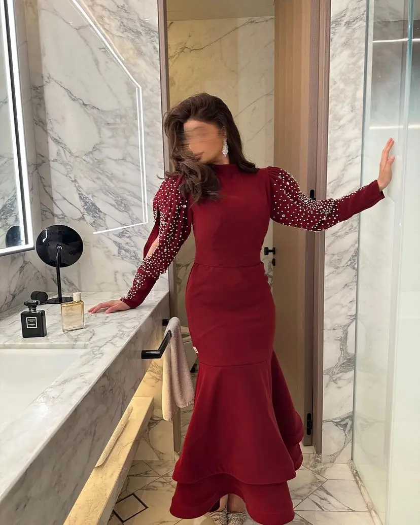 Elegant Mermaid Long Sleeves Prom Dresses O-Neck Ankle Length Party Dresses Beadings Evening Dresses
Elegant Mermaid Long Sleeves Prom Dresses O-Neck Ankle Length Party Dresses Beadings Evening Dresses