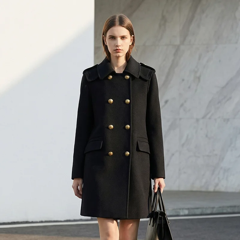 High Quality Long Wool Black Woolen Coat Women's Autumn Winter
High Quality Long Wool Black Woolen Coat Women's Autumn Winter