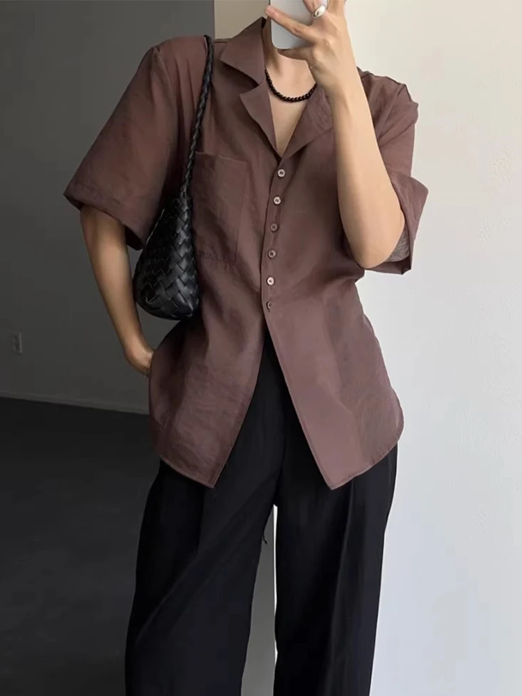 SuperAen Retro Notched Thin 2025 Summer New Design Shirt for Women Waist Solid Color Single Breasted Shirts
SuperAen Retro Notched Thin 2025 Summer New Design Shirt for Women Waist Solid Color Single Breasted Shirts