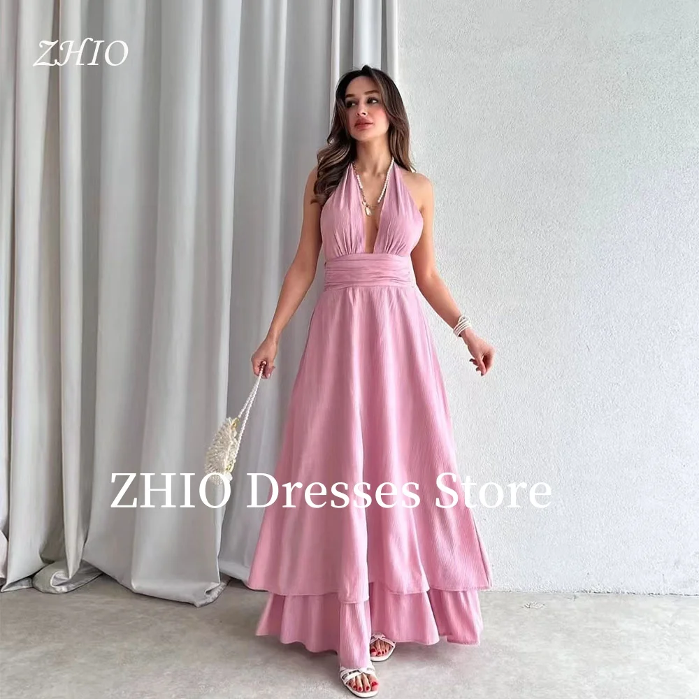 ZHIO Elegant Halter Evening Dresses Baby Pink A-Line Ruffles Backless Floor Length Prom Gown Cocotail Party Dress Customized
ZHIO Elegant Halter Evening Dresses Baby Pink A-Line Ruffles Backless Floor Length Prom Gown Cocotail Party Dress Customized