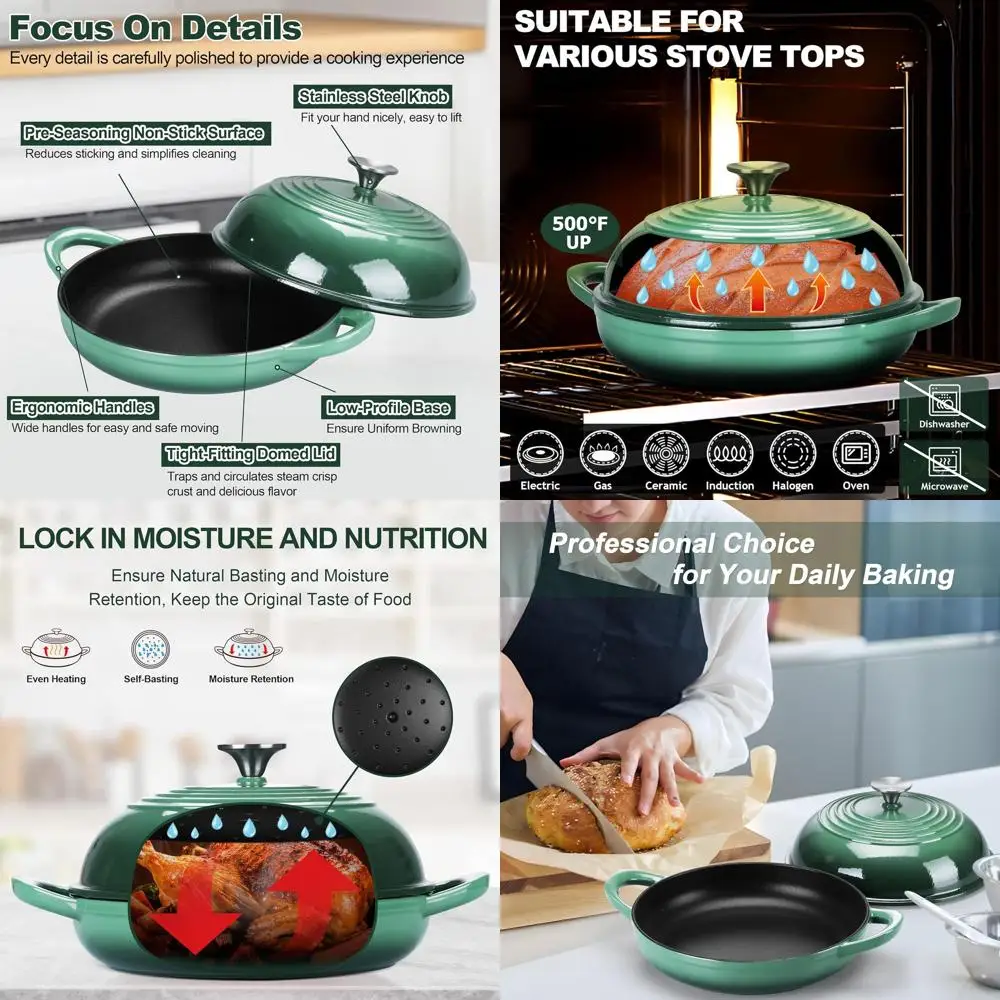 Enameled 6-Quart Cast Iron Dutch Oven for Sourdough, Tall-Lidded, Non-stick, Even Heat, Dark Green
Enameled 6-Quart Cast Iron Dutch Oven for Sourdough, Tall-Lidded, Non-stick, Even Heat, Dark Green