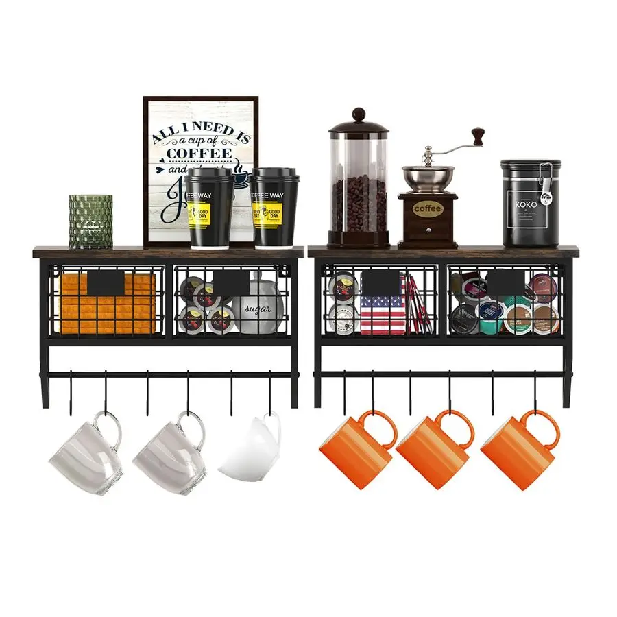 Industrial Wall Mounted Metal Wood Floating Shelves with Baskets Hooks Hanging Display Shelf Sundries Holder for Coffee Bar Kitc
Industrial Wall Mounted Metal Wood Floating Shelves with Baskets Hooks Hanging Display Shelf Sundries Holder for Coffee Bar Kitc