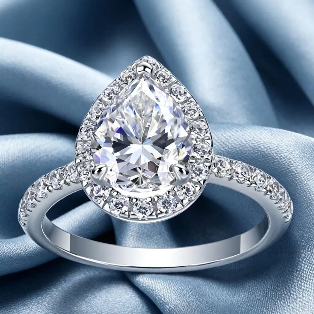 925 Sterling Silver Pear Cut Double Halo Engagement Ring D VVS1 Moissanite Promise Wedding Band Fine Jewelry For Women
925 Sterling Silver Pear Cut Double Halo Engagement Ring D VVS1 Moissanite Promise Wedding Band Fine Jewelry For Women